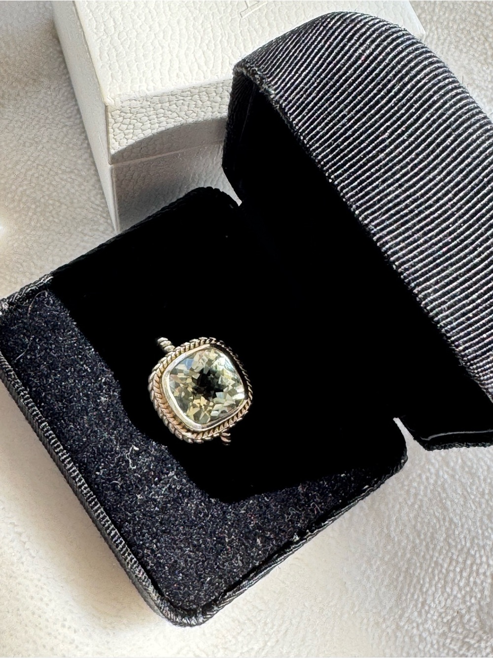 Statement Sterling Silver Green Amethyst Cushion Ring size 7